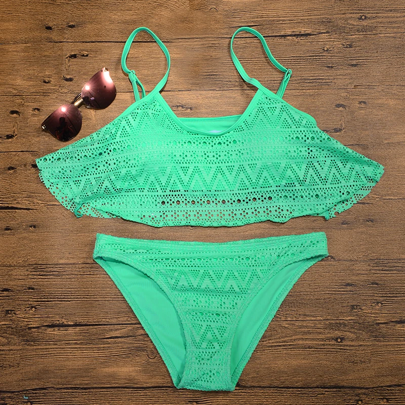 ECCP Lace Bikini Set 2018 Sexy Low Waist Women Swimsuit Halter Brazilian Swimwear Female Beach Bathing Suit Biquini |