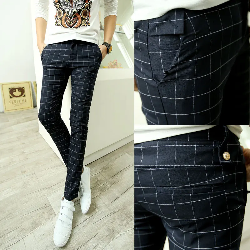 2015 Korean fashion plaid pants for 