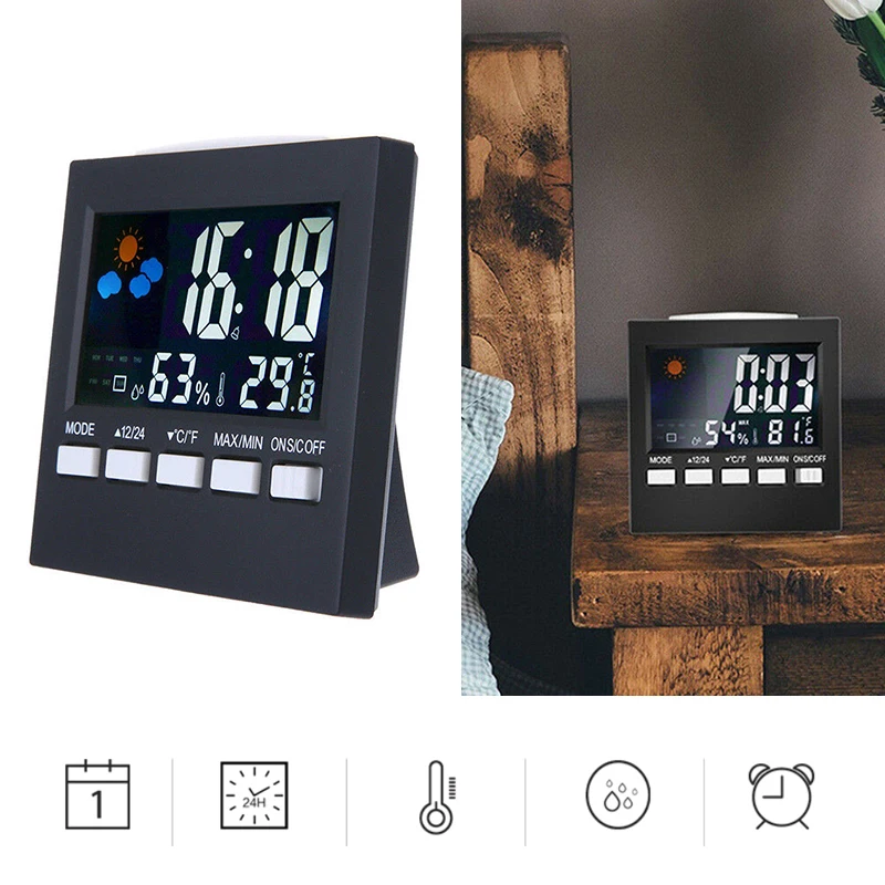 Термометр с цифровым дисплеем Часы влажности цветным ЖК-дисплеем будильником и