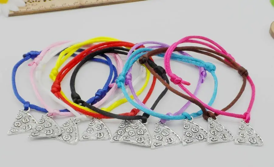 Новый старинный серебряный кусочек пиццы кулон нейлон Регулируемый браслет из