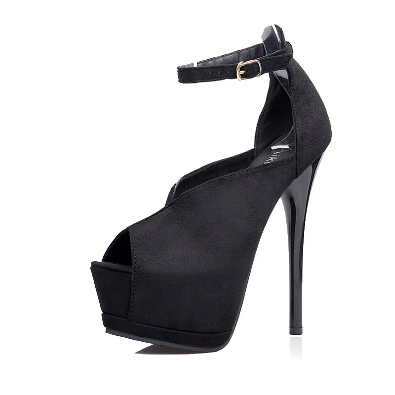 Женская мода Насосы 14.5 СМ Высокие Каблуки Сандалии Пряжка Ремешка Peep Toe Обувь