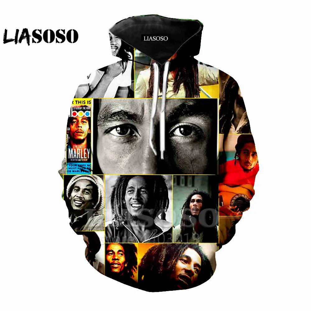 Liaseo 2018 новейший дизайн Reggae King Bob Marley 3D печать для женщин/мужчин толстовки свитшоты