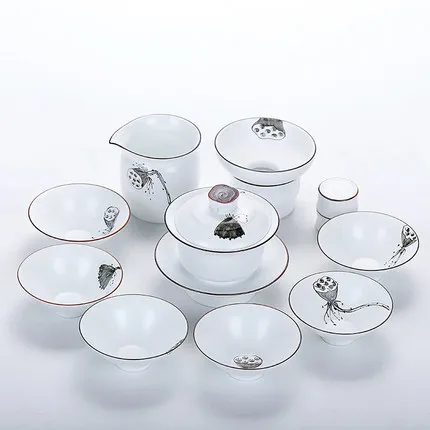 Ручная роспись синий и белый керамический чайный набор кунг-фу Gaiwan белый фарфоровый чайник Крышка Чаша чайная чашка 6 человек домашний подарочный набор