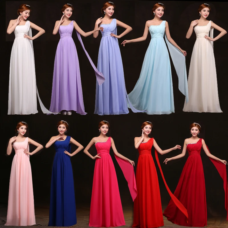 Шифоновое платье на одно плечо 10 цветов|Платья подруги невесты| |