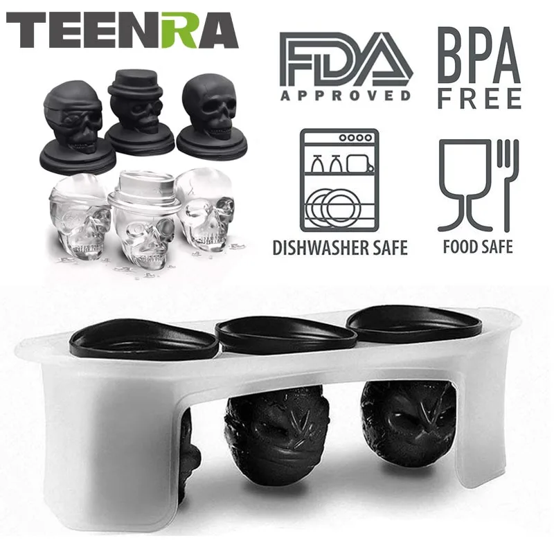 TEENRA 3D череп лоток для льда Хэллоуин форма для льда Cocktiail силиконовая форма для льда Форма для изготовления черепа кухонная формочка для шоколада инструменты