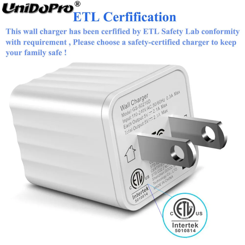 ETL перечисленные два порта USB настенное зарядное устройство для iPhone X XR XS Max 6 6S 7 8 Plus