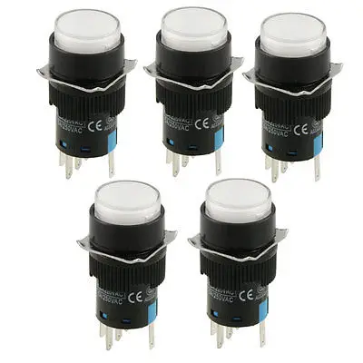 

DC 24V White Lamp Panel Mount Momentary Contact Push Button Switch 5 Pcs