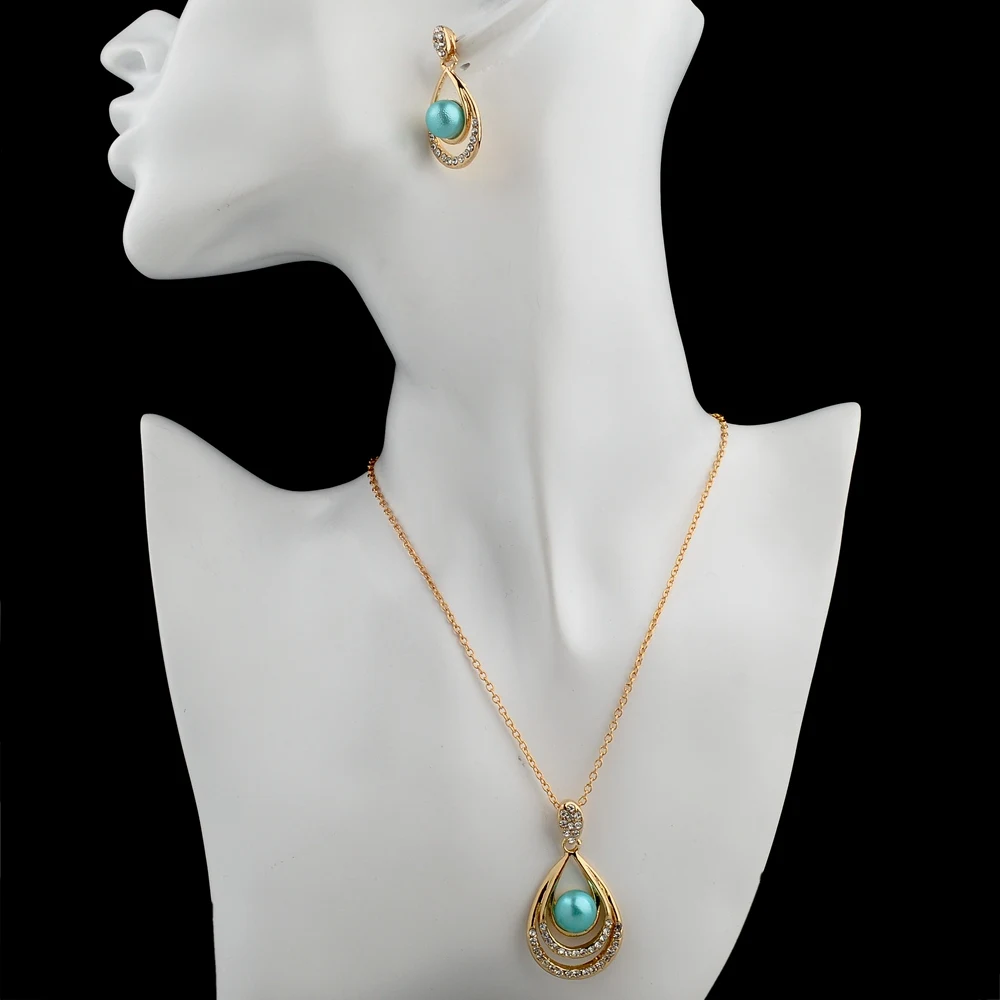 Женский Свадебный комплект из колье и серёг с искусственным жемчугом кристаллом