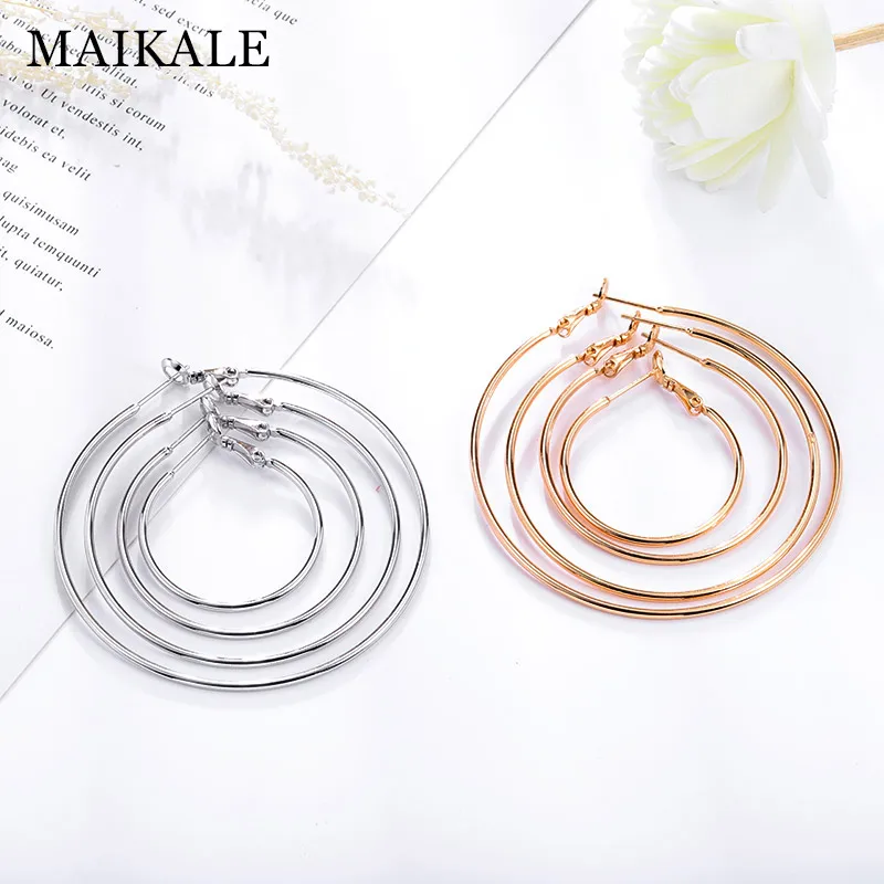 MAIKALE классические серьги обруча, Большие Позолоченные Серебряные Круглые серьги, простые корейские серьги для женщин, подарки для друзей