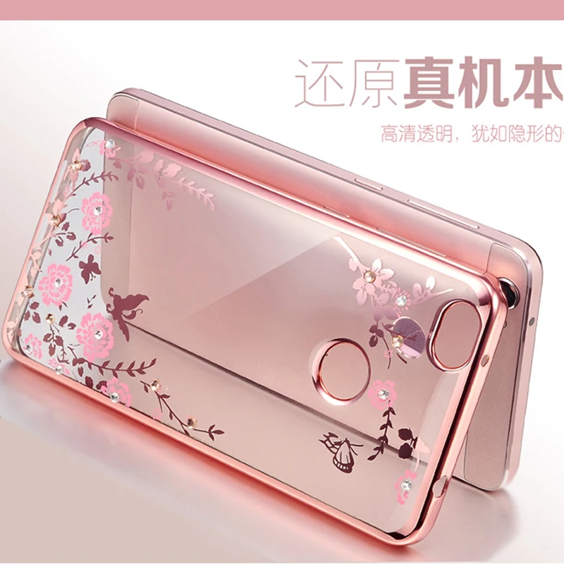 Мягкий чехол для телефона из ТПУ с цветами блестящий бриллиантами силиконовая