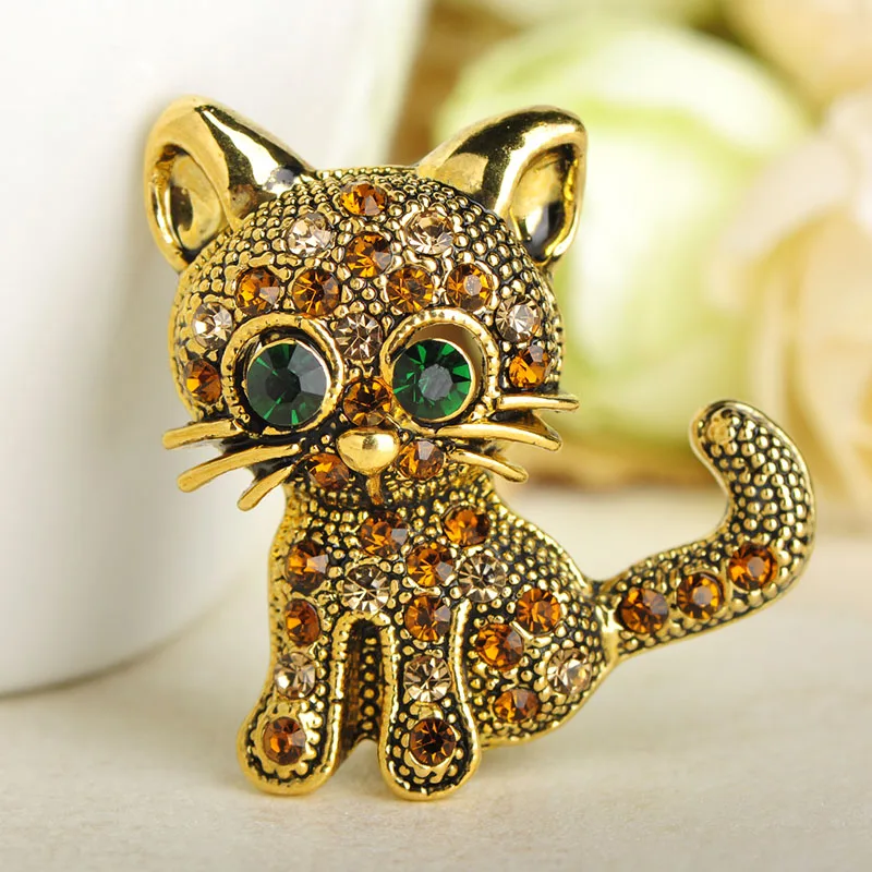 FUNMOR Винтаж Kawaii Cat Форма Броши под старину животное золотого цвета полный горный