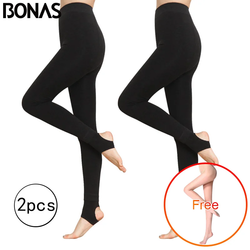 Фото BONAS 2 шт. женские теплые леггинсы для фитнеса мягкие удобные бархатные большого