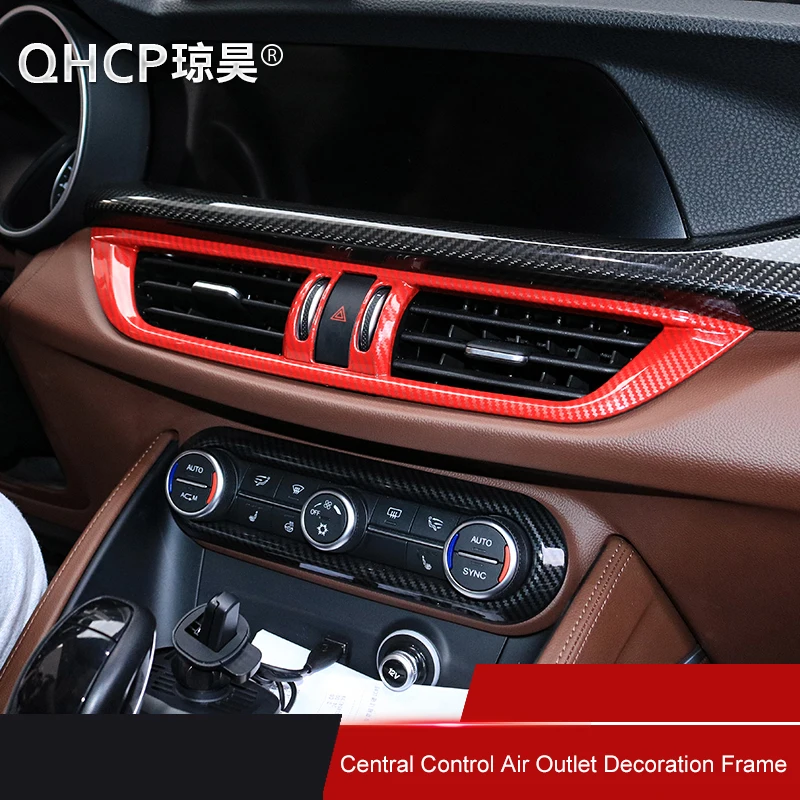 QHCP Center Control Air Vent Cover Middle Outlet Decoration Frame Trim Sticker ABS Carbon Fiber For Alfa Romeo Stelvio | Автомобили и
