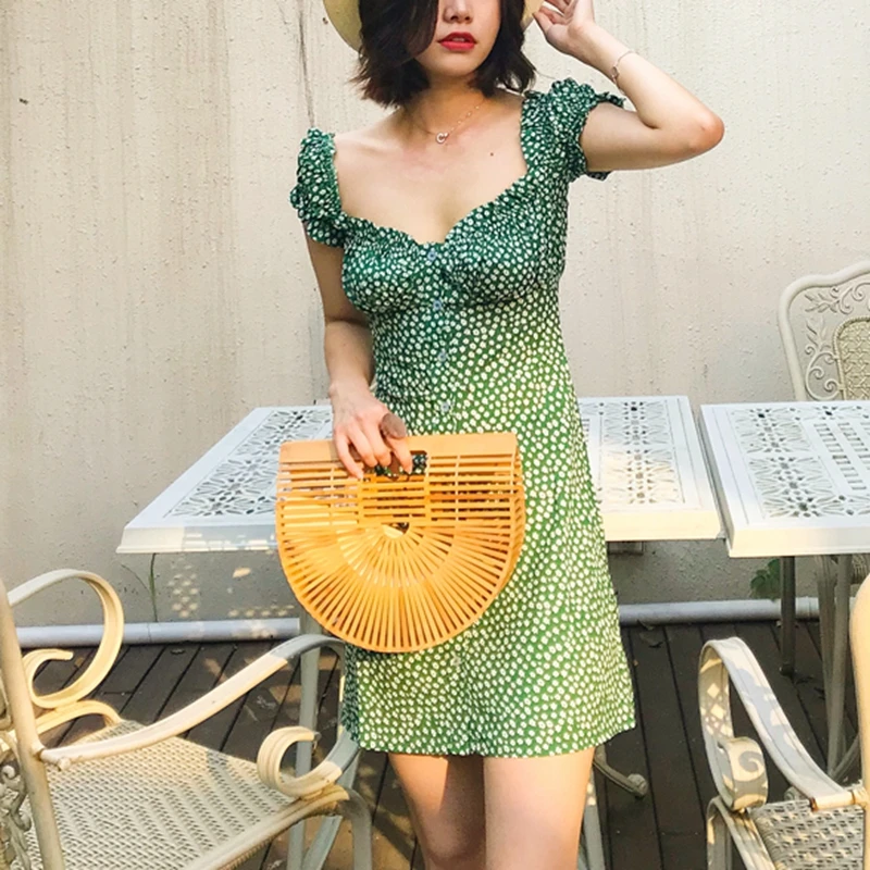 Пляжное повседневное летнее платье с оборками boho kawaii зеленое цветочное мини сексуальное Клубное платье с открытыми плечами богемное корейское короткое платье vestidos