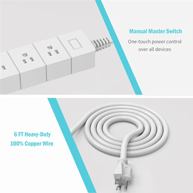 Alexa Google Голосовое управление умная розетка США с 2 usb портами и 3 розетками