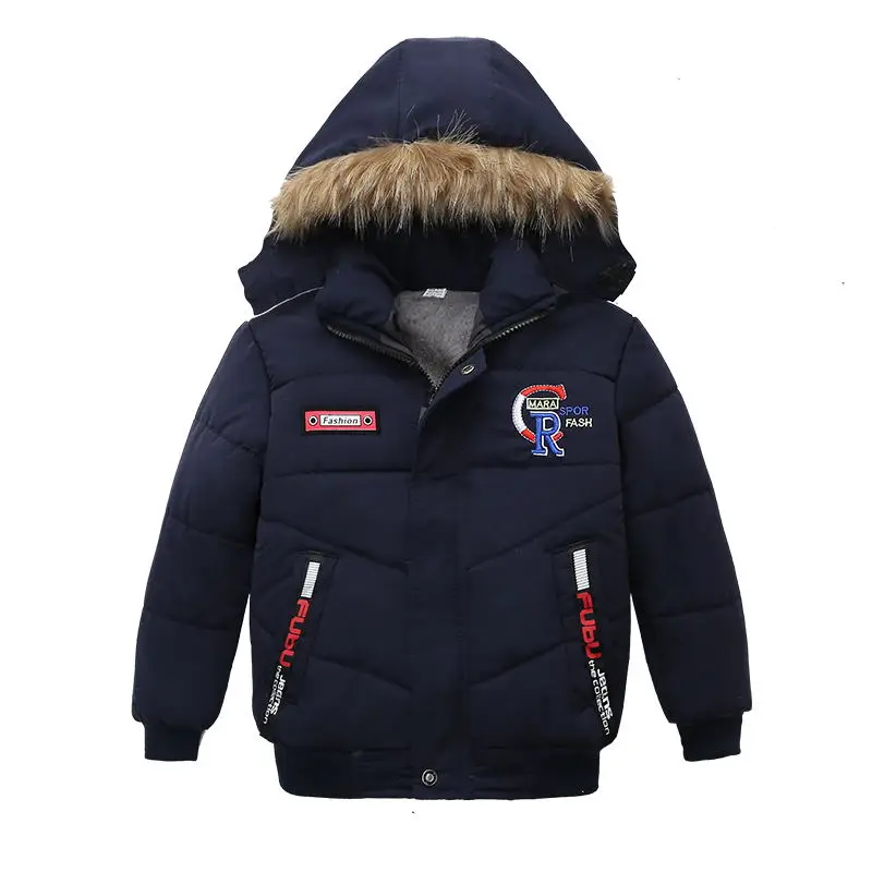 Navy blue Куртка для маленьких мальчиков г. Осенне-зимние куртки для мальчиков, пальто Детская куртка детская теплая хлопковая верхняя одежда с капюшоном, пальто для мальчиков, одежда - Цвет: Navy blue