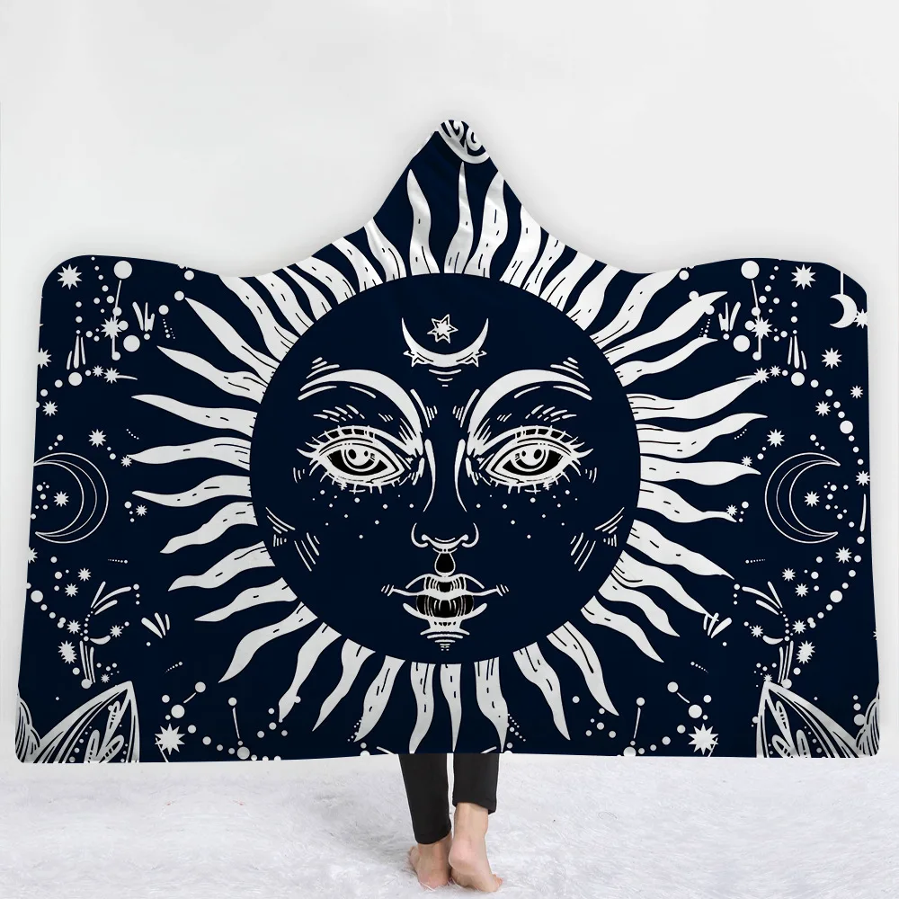 3D печатное индийское плотное одеяло с капюшоном для взрослых готическое шерпа