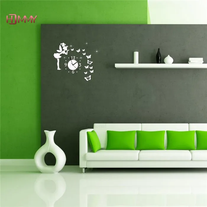 

Diy Three-dimensional Butterfly Girl Mirror Wall Clock for home children Bedroom decoration DIY Wall Sticker