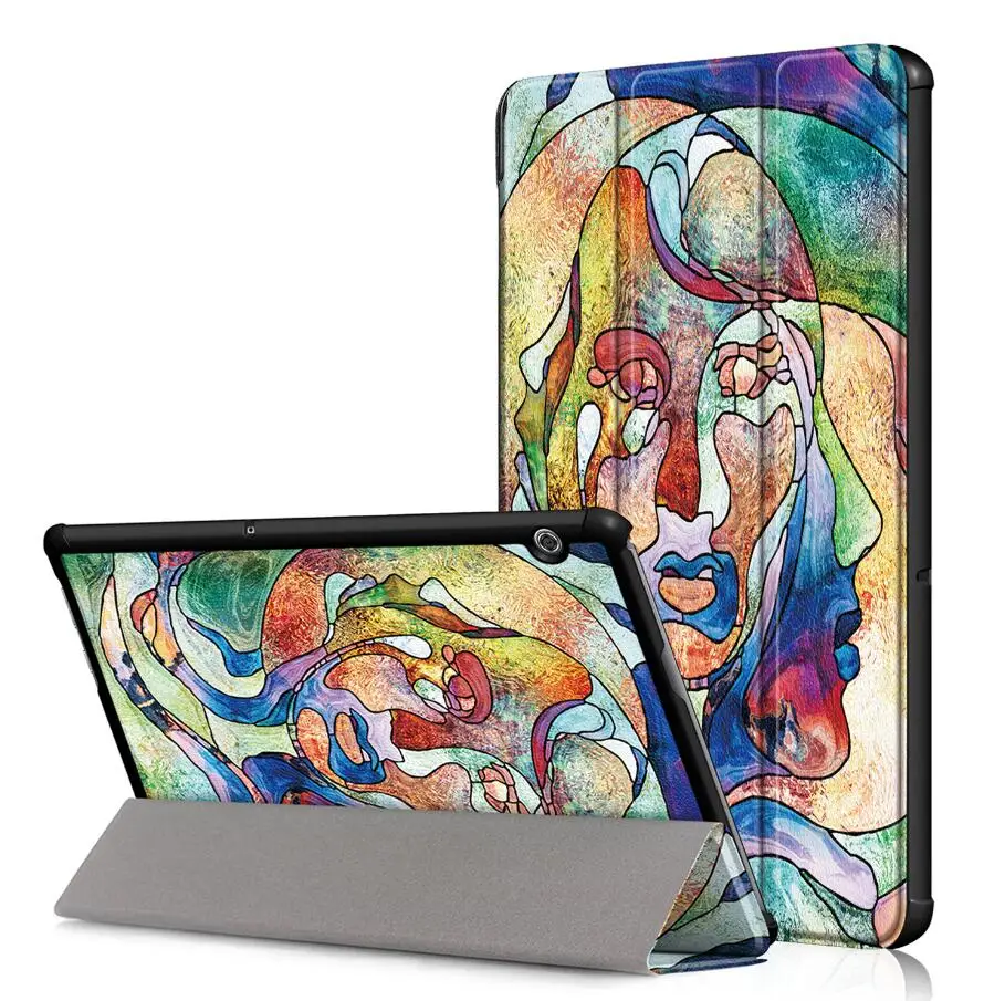 Синий Флип-чехол для huawei MediaPad T5 AGS2-W09/L09/L03/W19 10," с принтом для huawei T5 10, кожаный чехол-подставка+ стилус - Цвет: Синий