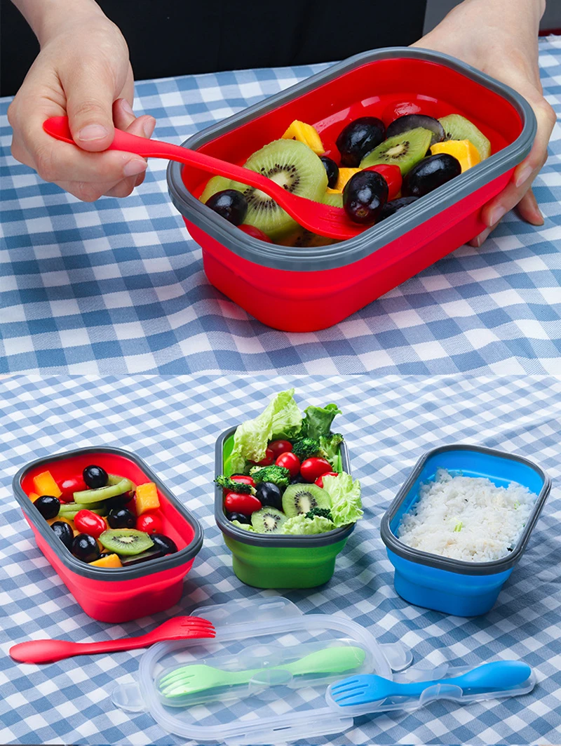 UPORS 800 мл силикона Bento Box новые творческие микроволновая печь Еда хранения Портативный складной Коробки для обедов с ложкой для детей для школы
