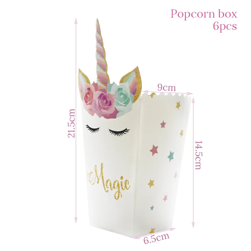 6pcs popcorn box 1 комплект День рождения украшение в виде радужного единорога 3-х уровневая Бумага подставка для свадебного торта Baby Shower Единорог вечерние держатель Подставка для кексов расходные материалы - Цвет: 6pcs popcorn box