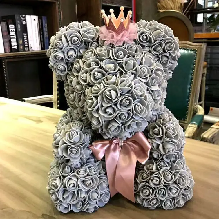 Grey Crown in box Подарок ко Дню Святого Валентина для нее/его 40 см Розовый Медведь Кролик мягкие животные подарок для подруги букет ко дню рождения Best идея подарка - Цвет: Grey Crown in box