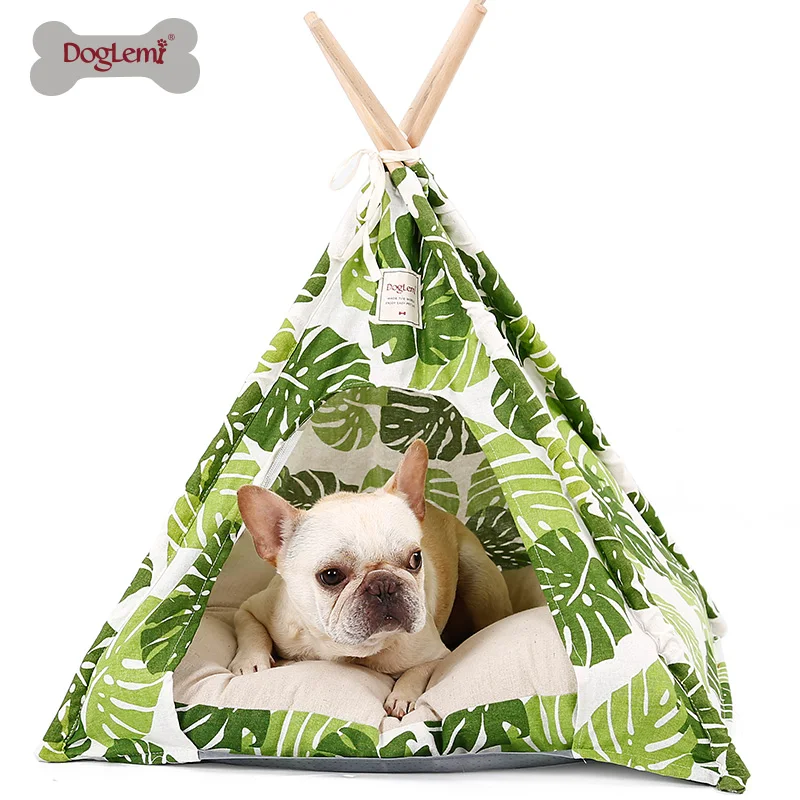 DogLemi 2020 New Pet Teepee Tent Foldable Wood Linen Cave Bed Dog Cat Tipi House Indian Tents | Дом и сад