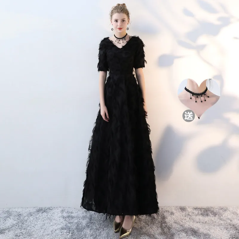 Простые черные платья с v-образным вырезом и цветочным узором Vestidos De Festa