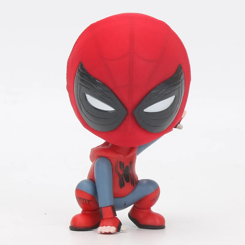 Мини 10 см Marvel игрушки Дэдпул фигурка качающаяся голова 1/10 масштаб предварительно окрашенный Человек-паук Черная пантера Коллекционная модель куклы игрушки - Цвет: sit spiderman opp