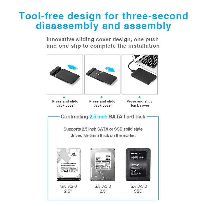 Корпус для жесткого диска портативный бокс с SATA на USB 3 0 адаптер 2 5 &quotВнешний