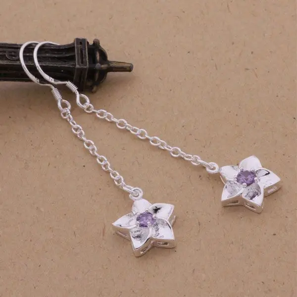 AE181 Hot 925 sterling silver earrings fashion jewelry five-pointed star inlaid purple stone /cbgaksna aloajcva | Украшения и