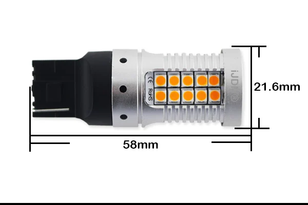 IJDM автомобиля 7440 светодиодный Нет Hyper флэш Янтарный Желтый 48-SMD 3030 светодиодный W21W T20 светодиодный лампы для указатели поворота, Canbus Error Free, 12V