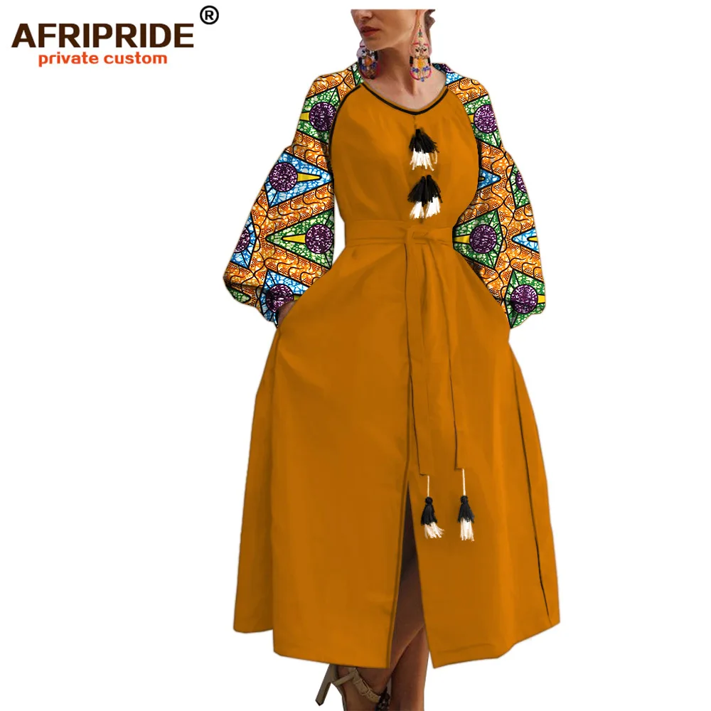 african print cloth casual dress for women AFRIPRIDE bazin richi lantern sleeves ankle length split women dress A1925016