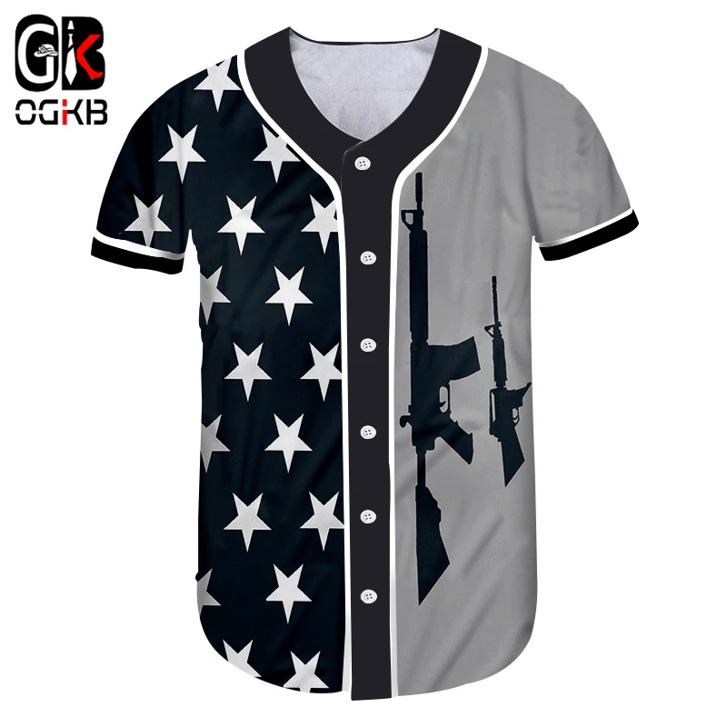 OGKB Бесплатная доставка футболка с пуговицами принтом американский флаг и