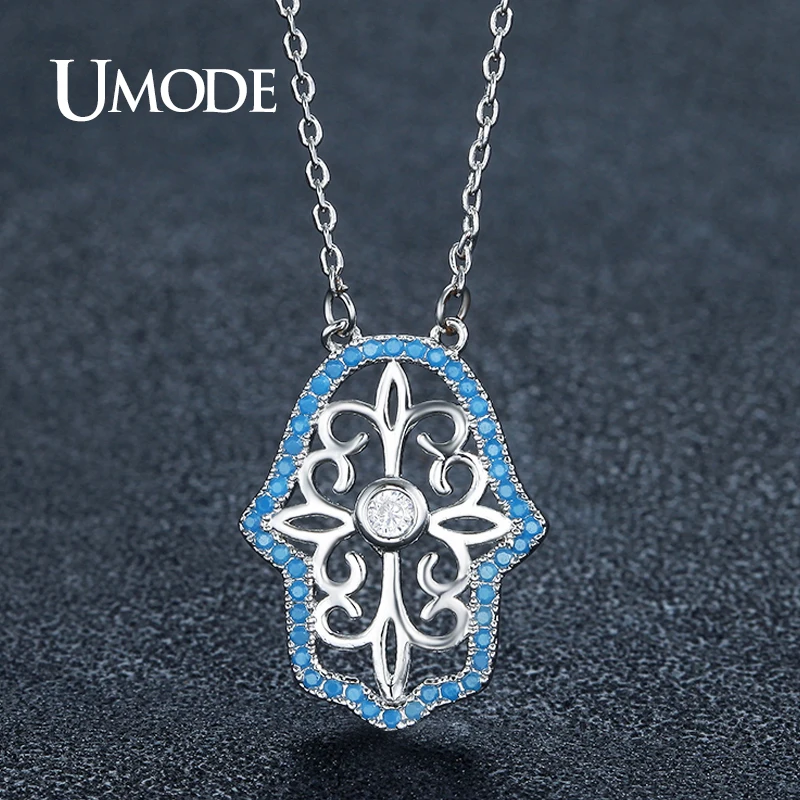 UMODE New Unique Arab Hand of Fatima Charm Pendant Necklaces for Women White Gold Color Hamasa Fashion Accessories AUN0241B | Украшения и