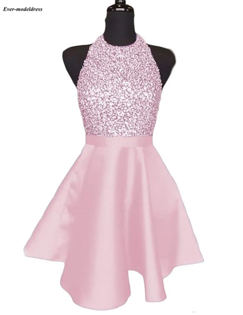 Royal Blue Sparkly Graduation Dresses Halter Backless Beading Short Homecoming Party Dresses vestido de formatura - Цвет: same as picture