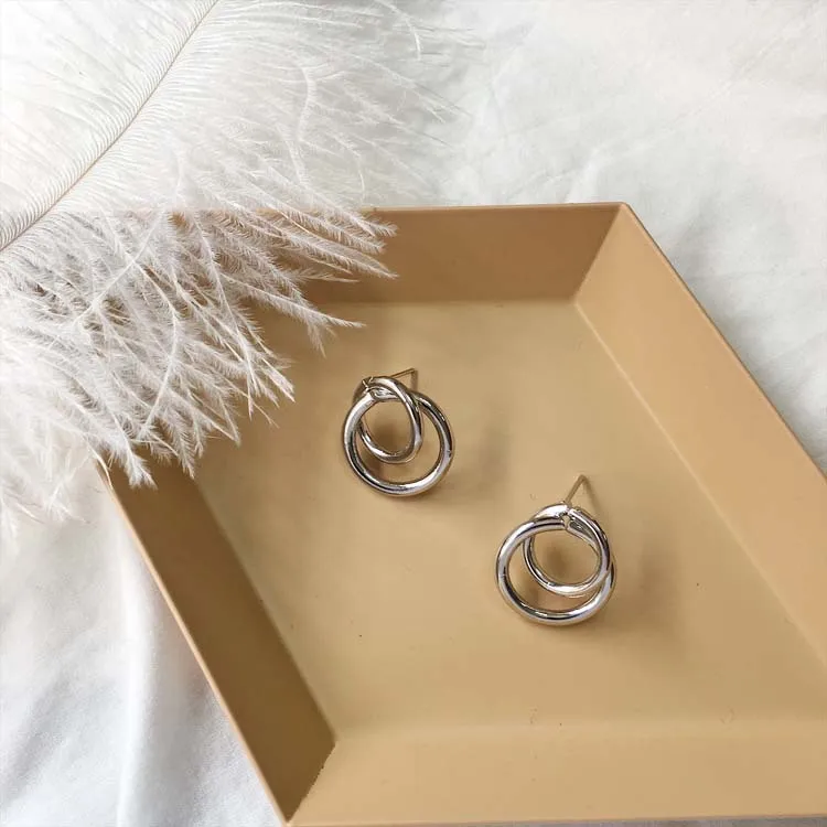 Корейские женские маленькие серьги-кольца aros двойные круглые серьги с