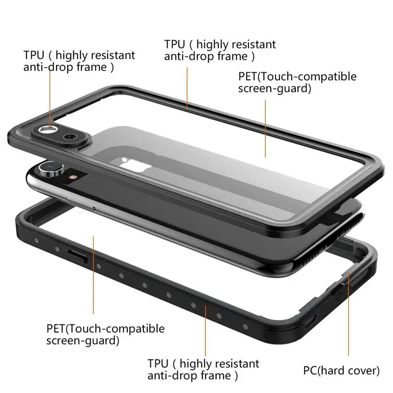 Водонепроницаемый чехол для телефона IP68 ДЛЯ iPhone X XS Max XR 360 градусов защитный 7 8 plus