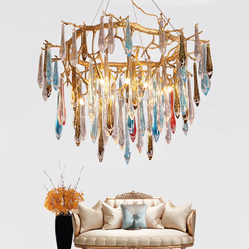 Латунь Люстры светодиодный Медь люстры Стекло люстра лампы лестница висит света