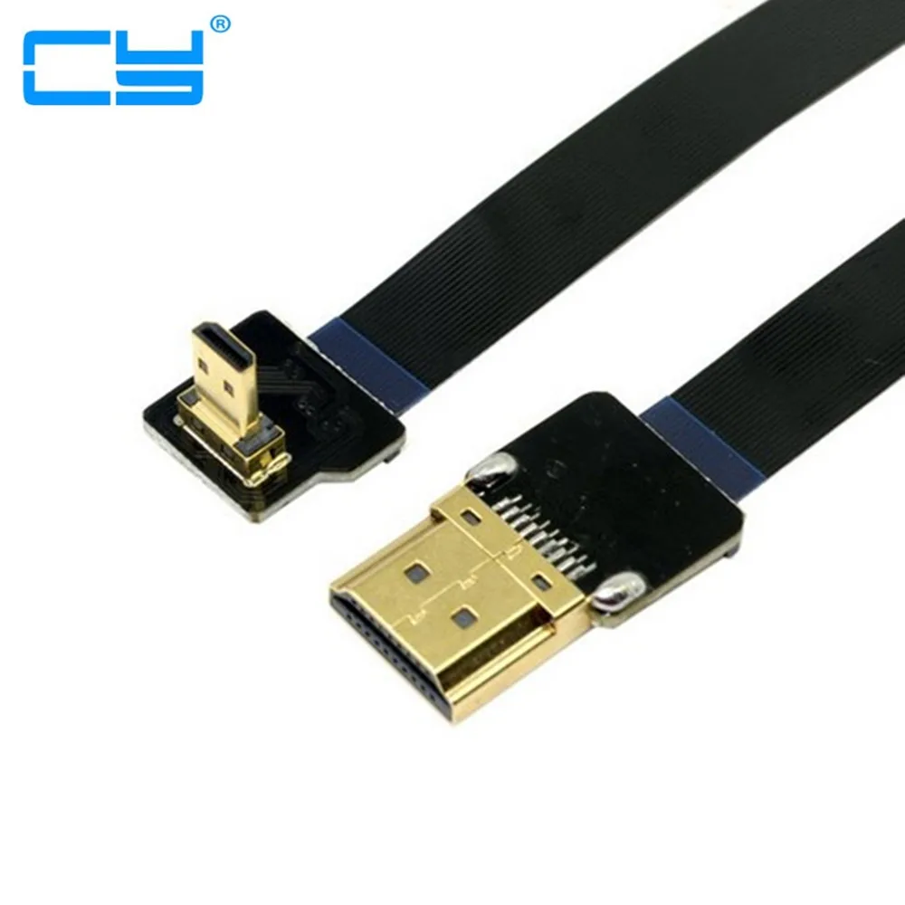 50 см FPV вниз Угловой 90 градусов Micro HDMI-совместимый штекер к HD-кабелю FPC плоский