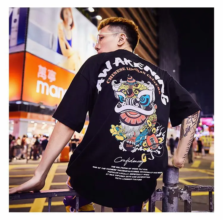 Special Japanese Tide brand short-sleeved men and women summer street hip hop T-shirt Chinese style lovers with half sleeves | Мужская