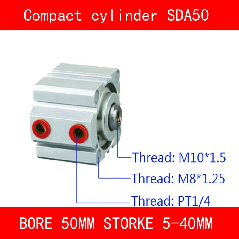 

CE ISO SDA50 Cylinder SDA Series Bore 50mm Stroke 5-40mm Compact Air Cylinders Dual Action Air Pneumatic Cylinder