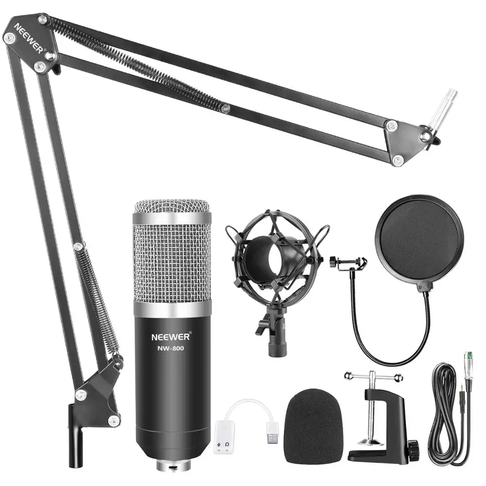 Neewer NW-800 конденсаторный микрофон (черный/серебристый) комплект с USB Звуковая карта