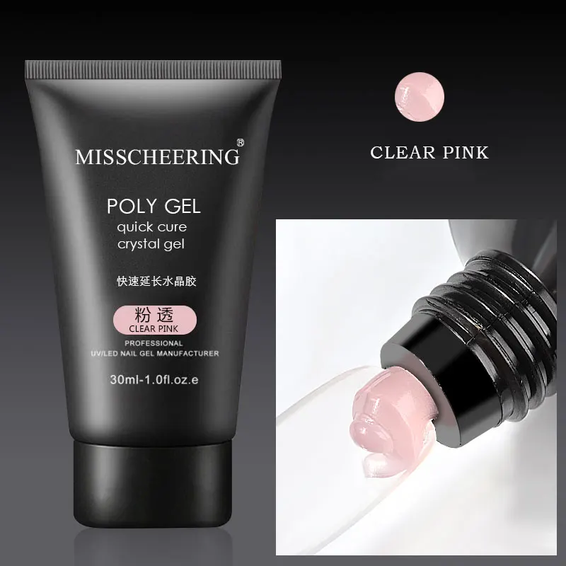 clear pink Новинка, 30 мл, 6 цветов, для наращивания ногтей, быстрое строительство, кристалл, полигель, для дизайна ногтей, советы, камуфляж, УФ-гель и кисть для ногтей, ручка, инструменты - Цвет: clear pink