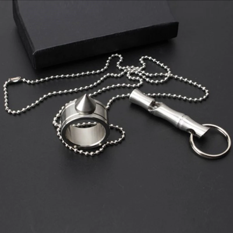 

EDC Tactical Ring Self-defense Survival Set Multifunction Tools Anti-wolf Outdoor Stainless Steel Portable Hang Whistle Silve