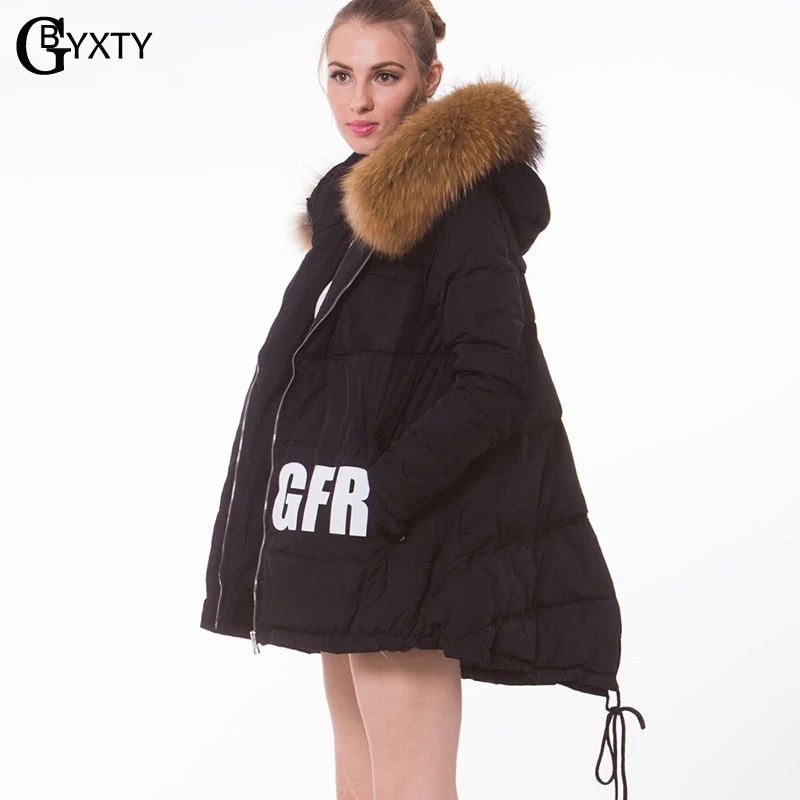 GBYXTY doudoune femme 2018 женский зимний пуховик и пальто воротник из меха енота с буквенным