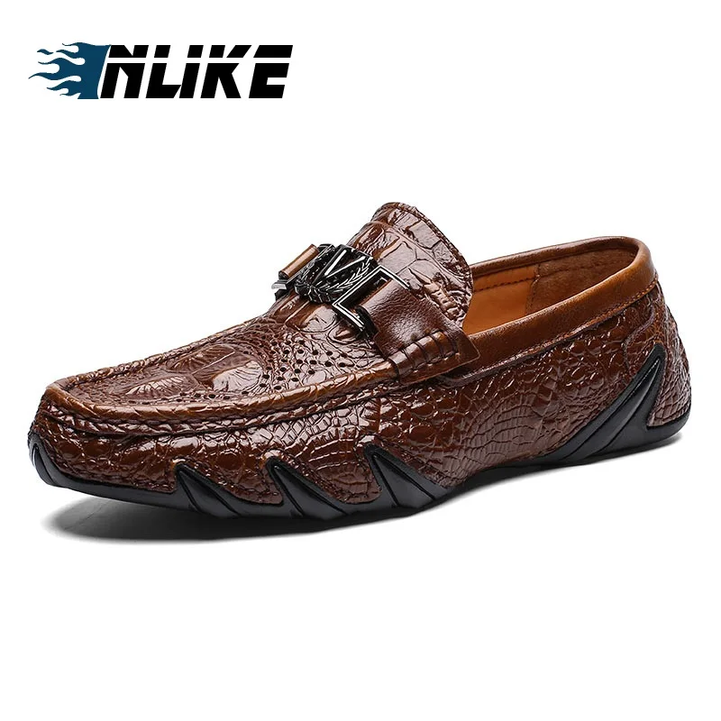 Men Genuine Leather Shoes Slip On Black Shoes Real Leather Loafers Casual Shoes