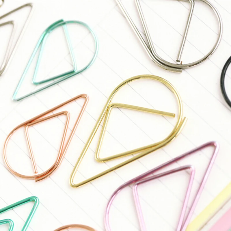 12 pcs/pack 6 Colors Practical Unique Brief Style Waterdrop Shaped Metal Paper Clip Bookmark Stationery School Office Supplies | Канцтовары