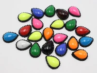 100 mixed enamel color black dotted rhinestone flatback acrylic teardrop cabochons 10x13mm