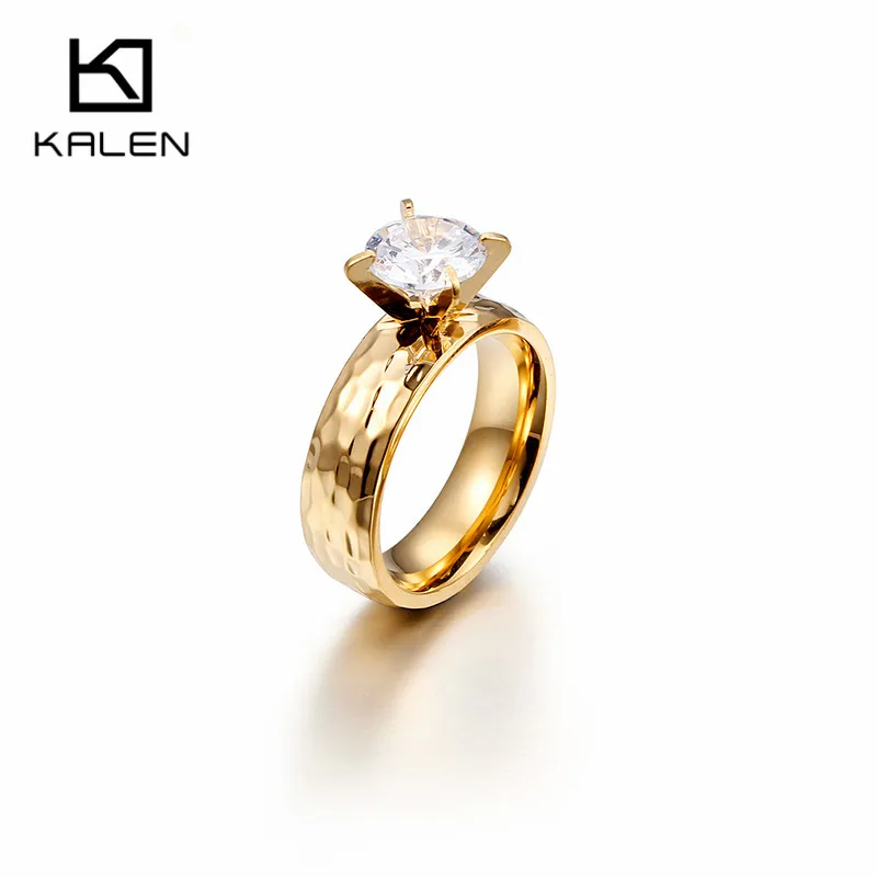 KR41987-K Kalen, новинка, золотые кольца для пар, для женщин, нержавеющая сталь и стразы, обручальное, обручальное кольцо, модные дешевые аксессуары для влюбленных - Цвет основного камня: KR41987-K